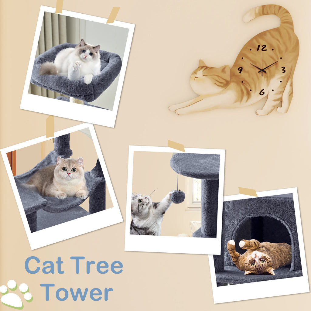 44-Inch Cat Tree Tower with Condo and Hammock, Natural Sisal Scratching Post, Multi-Level Indoor Cat Play House for Multiple Cats