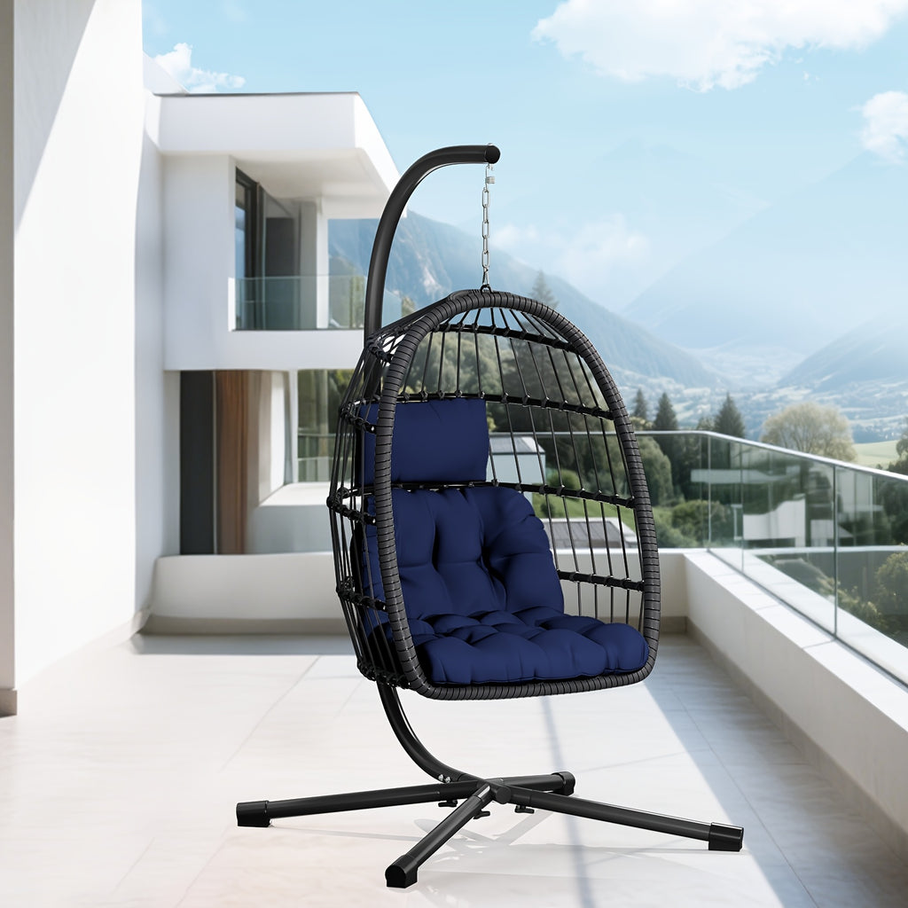 LEVELEVE Rattan Wicker Egg Chair with Stand, 350LBS Outdoor Hanging Swing Hammock Chair, Aluminum Frame UV Resistant Cushion
