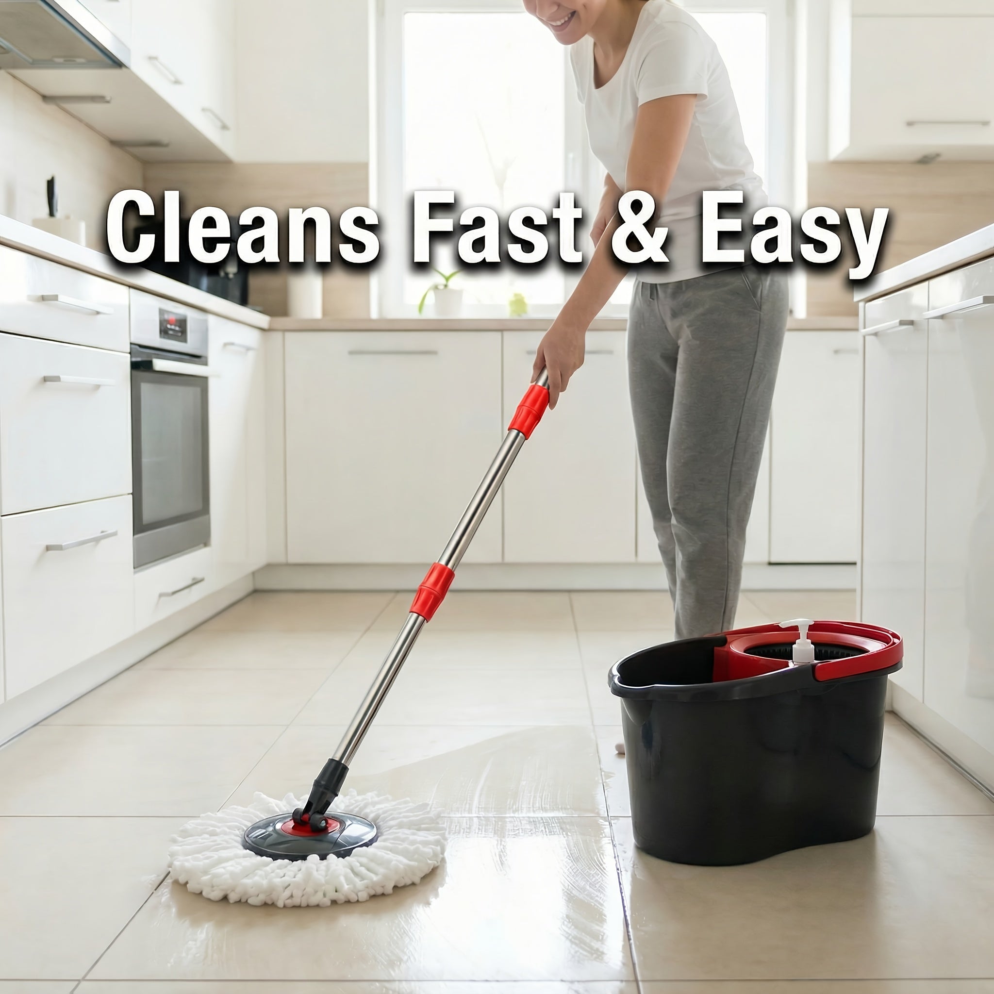 360° Spin Mop and Bucket Set with Wringer, Microfiber Spinning Floor Mop System, Durable Cleaning Mop Kit with Replacement Mop Heads for Household Floor Cleaning
