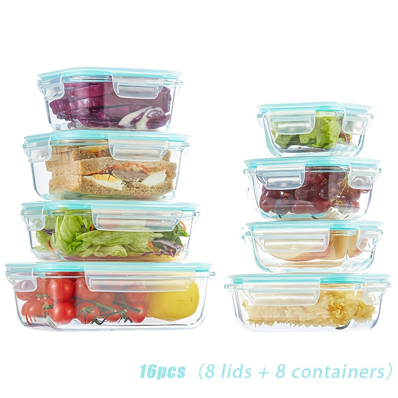 8 Pack Sealed Glass Food Storage Containers with Lids, Airtight Reusable Glass Lunch Boxes, Durable Microwave & Oven Safe Food Containers for Salad, Fruit, Vegetable & Sandwich