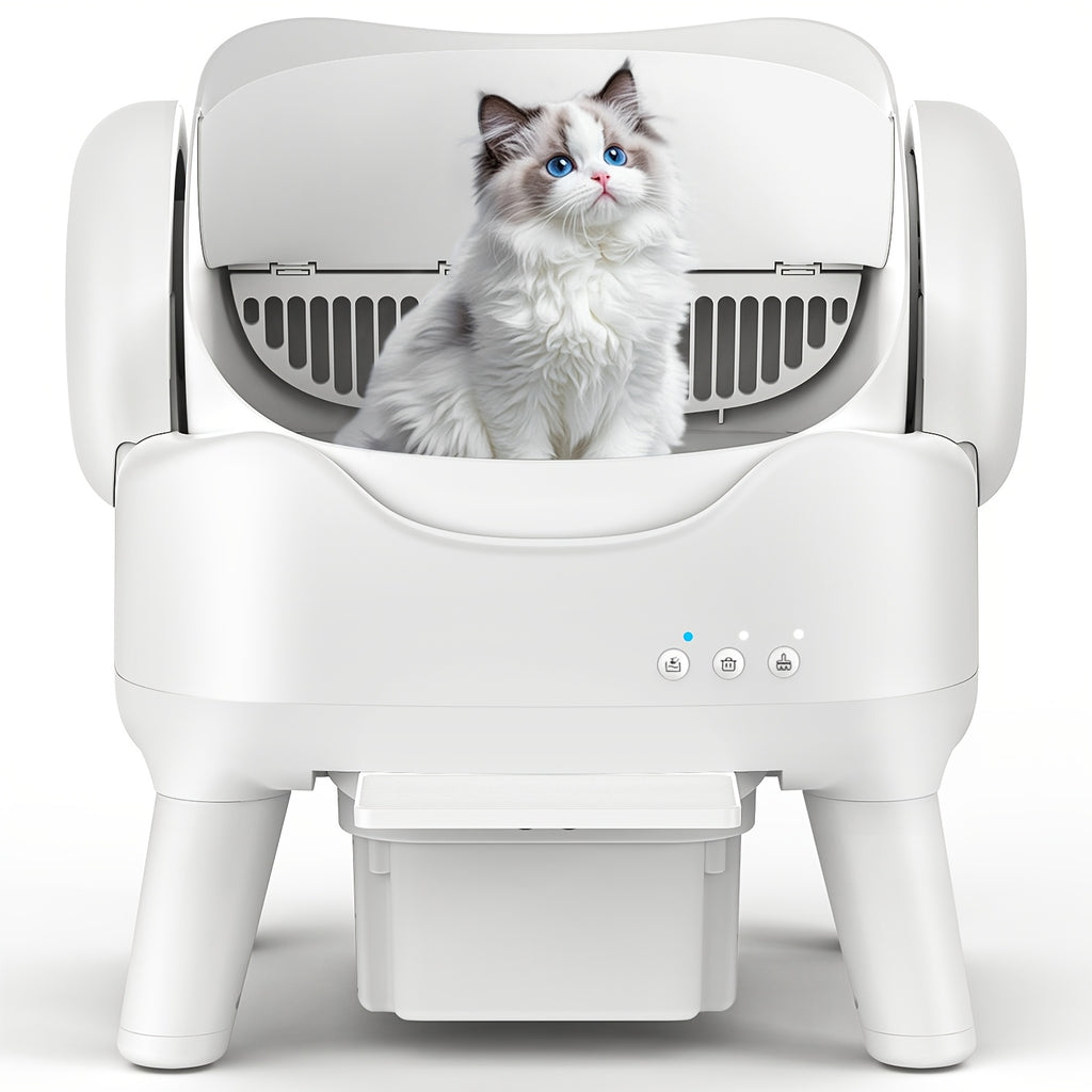 Automatic Self Cleaning Cat Litter Box, Low Noise Open Design Cat Toilet, Anti-Splash High Side Odor Control Litter Box with Large Waste Drawer for All Size Cats