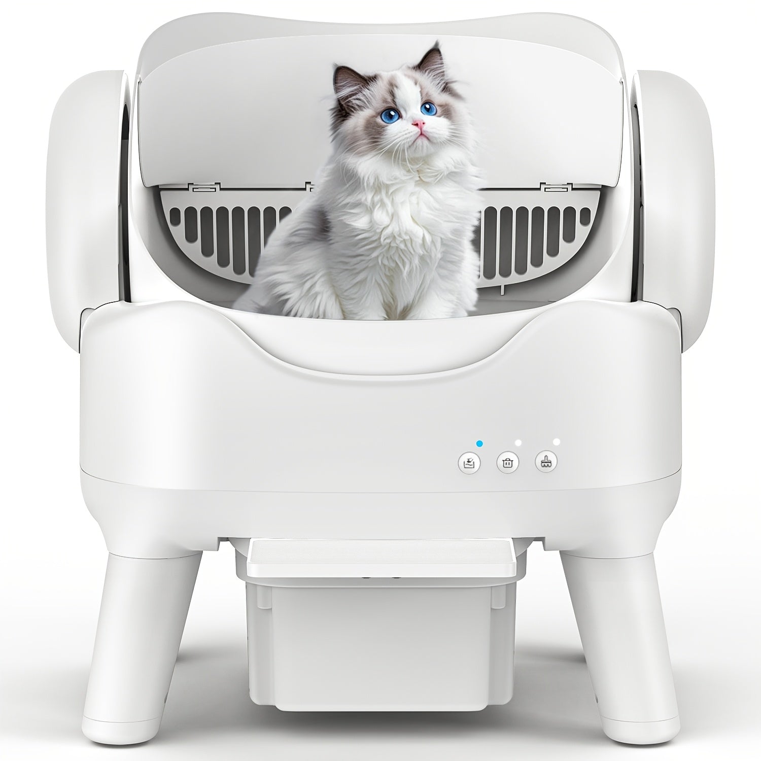 Automatic Self Cleaning Cat Litter Box, Low Noise Open Design Cat Toilet, Anti-Splash High Side Odor Control Litter Box with Large Waste Drawer for All Size Cats