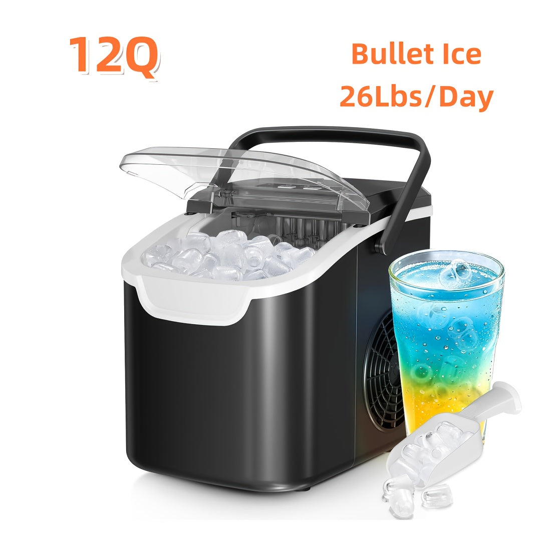 Ice Makers Countertop, Portable Ice Machine, Pebble Ice Machine with Chewable Pellet Ice, 26 Lbs/24 H, 33 Lbs/24 H,35 Lbs/24 H Self-Cleaning,One-Click Operation, for Kitchen, Office, Stainless Steel Black/Silvery
