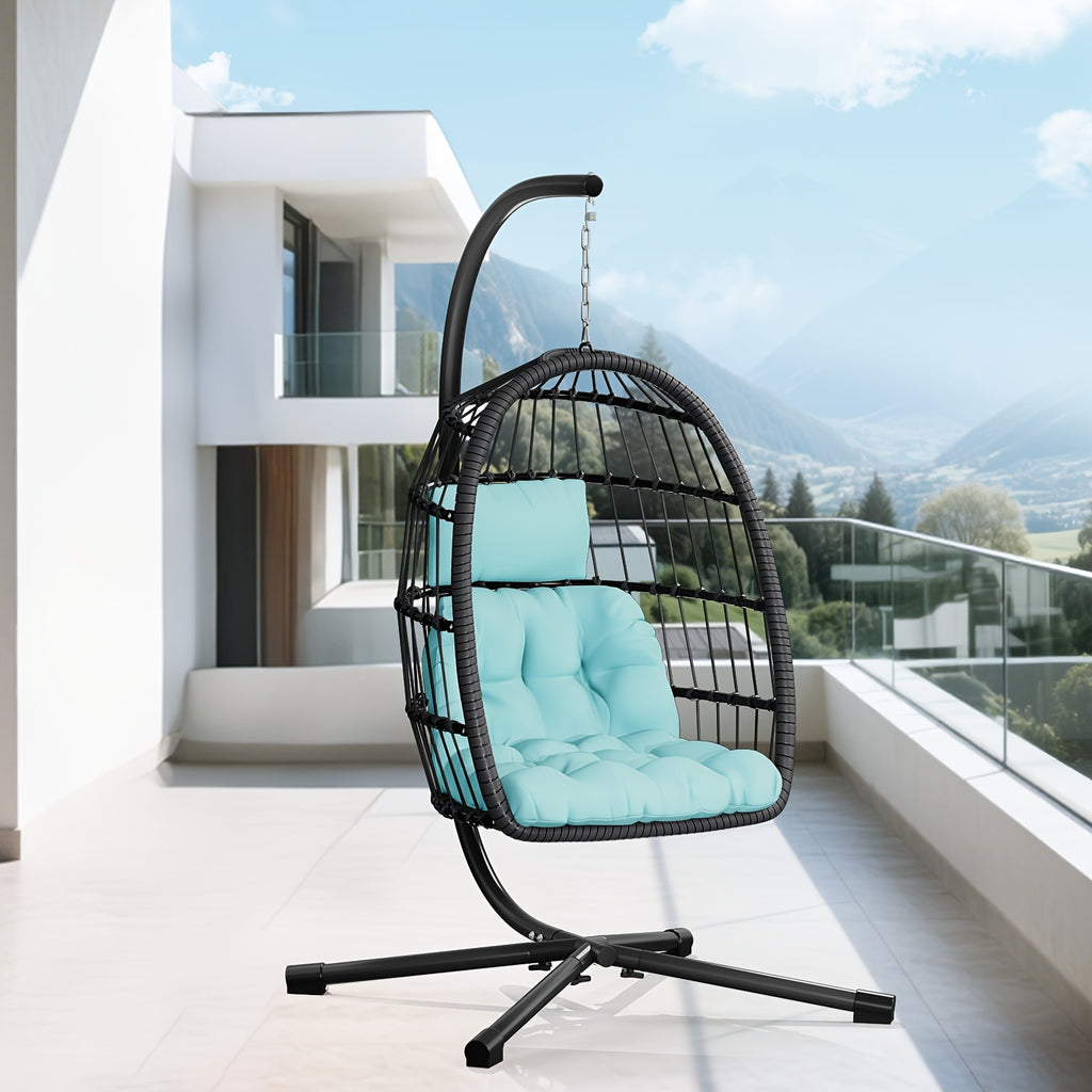 LEVELEVE Rattan Wicker Egg Chair with Stand, 350LBS Outdoor Hanging Swing Hammock Chair, Aluminum Frame UV Resistant Cushion