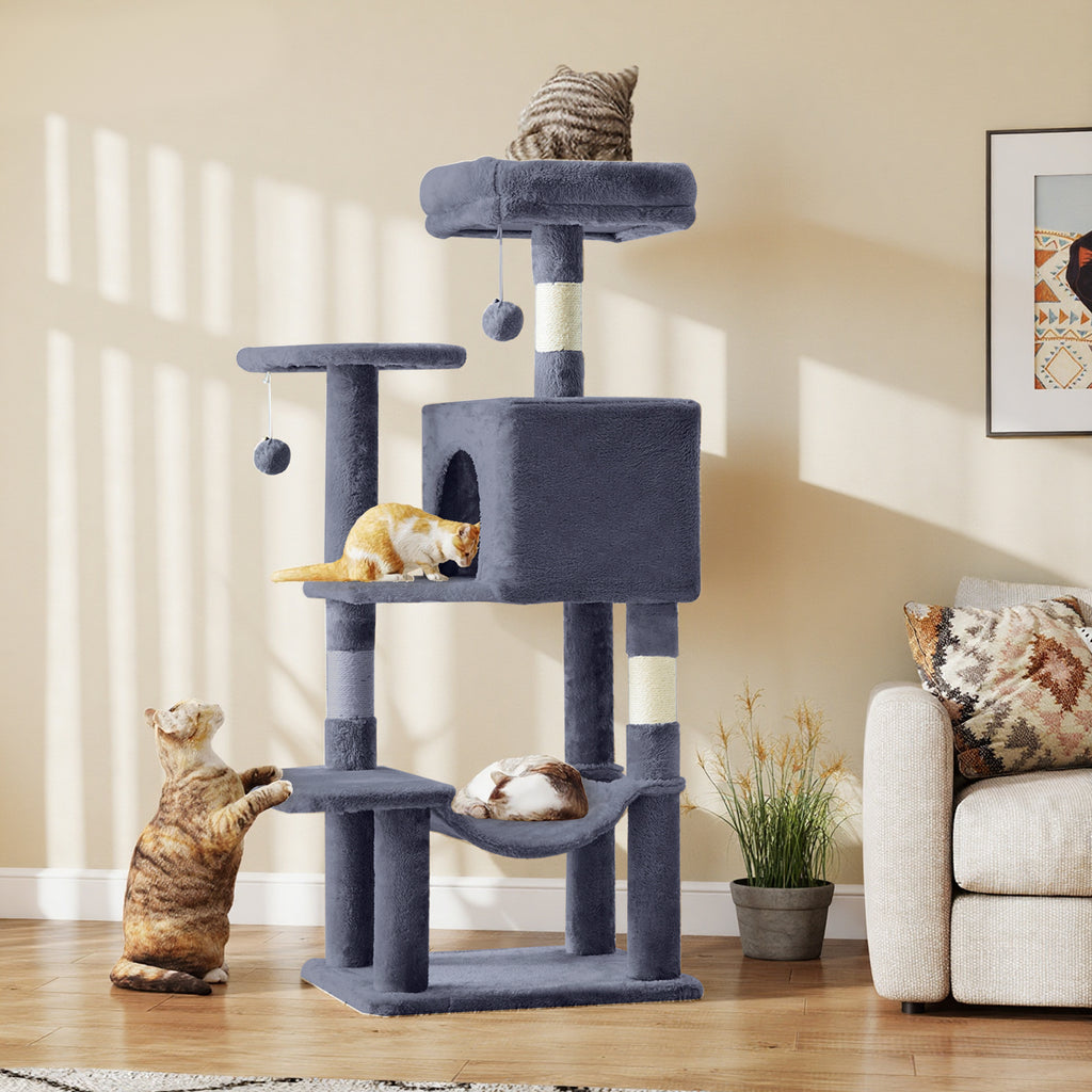 44-Inch Cat Tree Tower with Condo and Hammock, Natural Sisal Scratching Post, Multi-Level Indoor Cat Play House for Multiple Cats