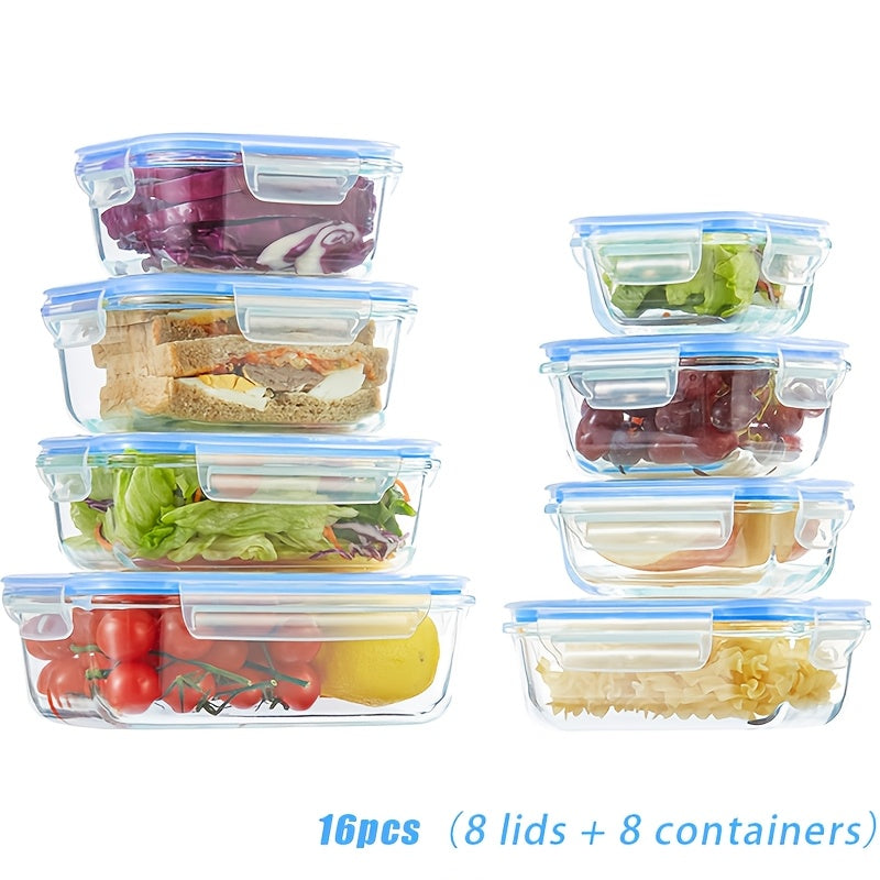 8 Pack Sealed Glass Food Storage Containers with Lids, Airtight Reusable Glass Lunch Boxes, Durable Microwave & Oven Safe Food Containers for Salad, Fruit, Vegetable & Sandwich