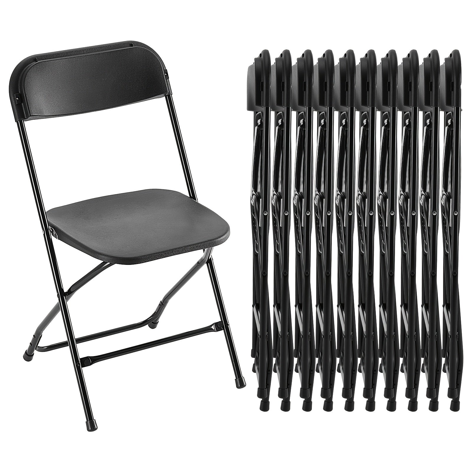 Heavy Duty 350lb Commercial Folding Chairs, Stackable Plastic Chair with Steel Frame, Weather Resistant Portable Indoor Outdoor Event Seating for Wedding Party Catering