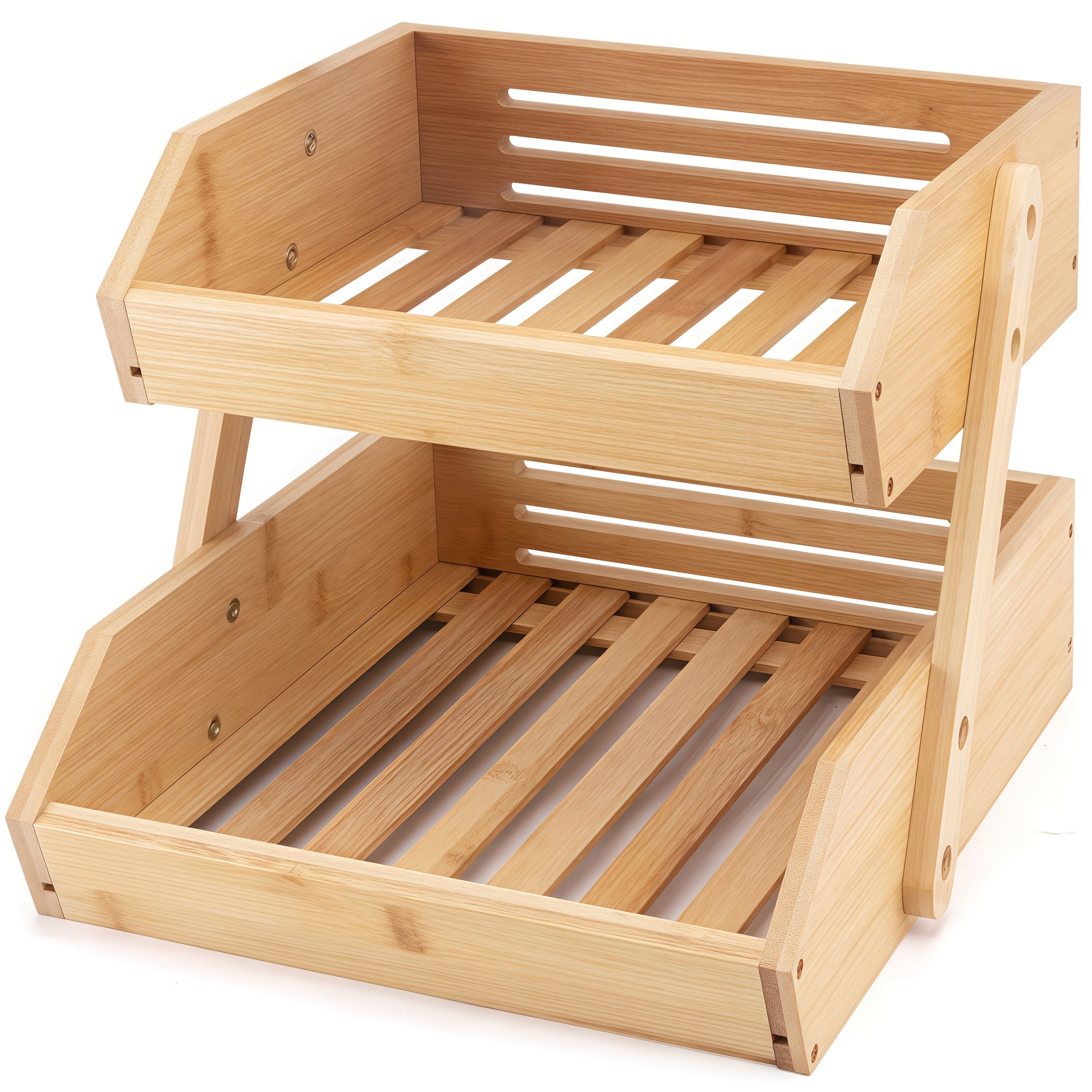 2/3 Tier Wooden Fruit Vegetable Basket Stand, Open Slat Kitchen Countertop Organizer, Multi-Level Storage Shelf for Bread, Produce & Daily Food