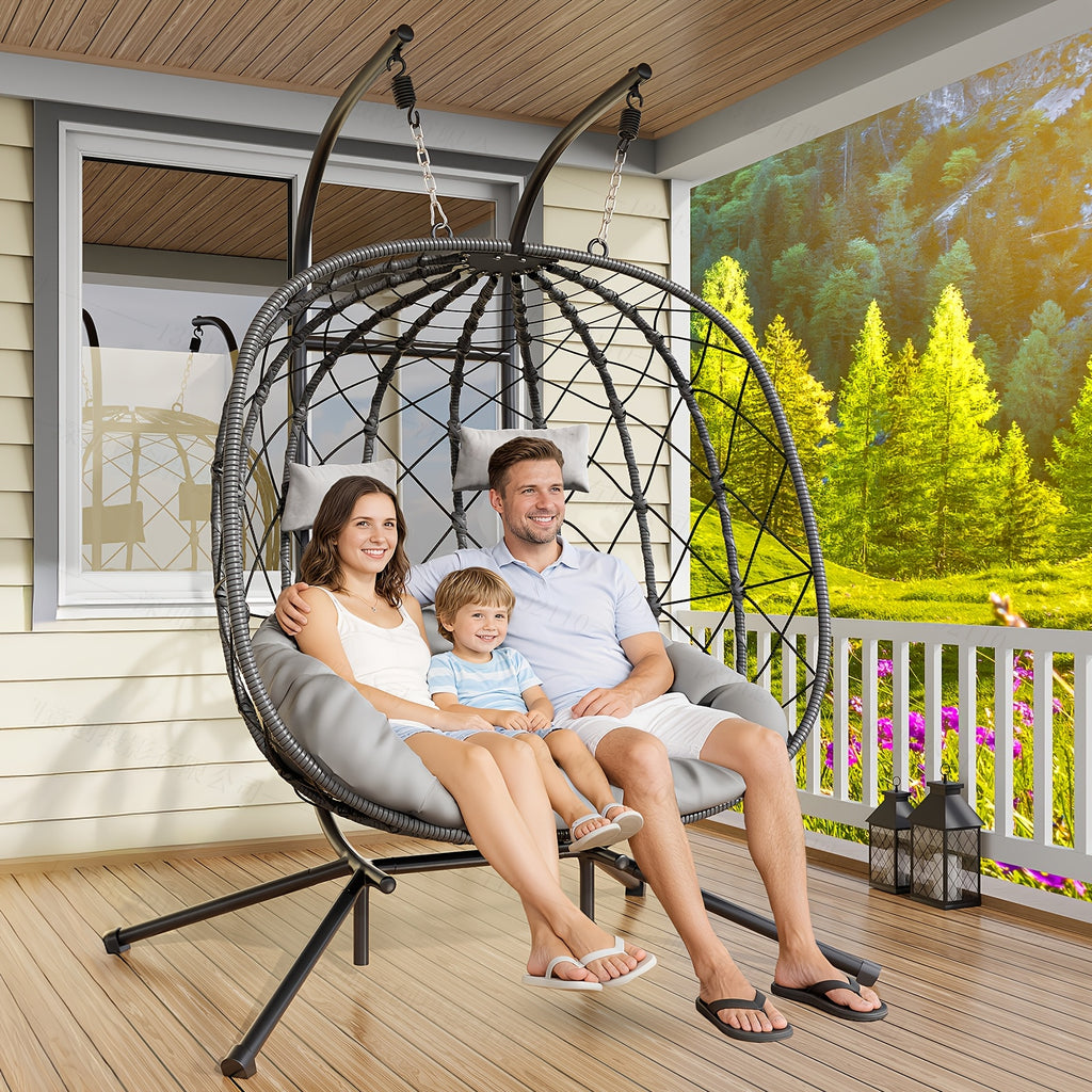 LEVELEVE Rattan Wicker Egg Chair with Stand, 350LBS Outdoor Hanging Swing Hammock Chair, Aluminum Frame UV Resistant Cushion