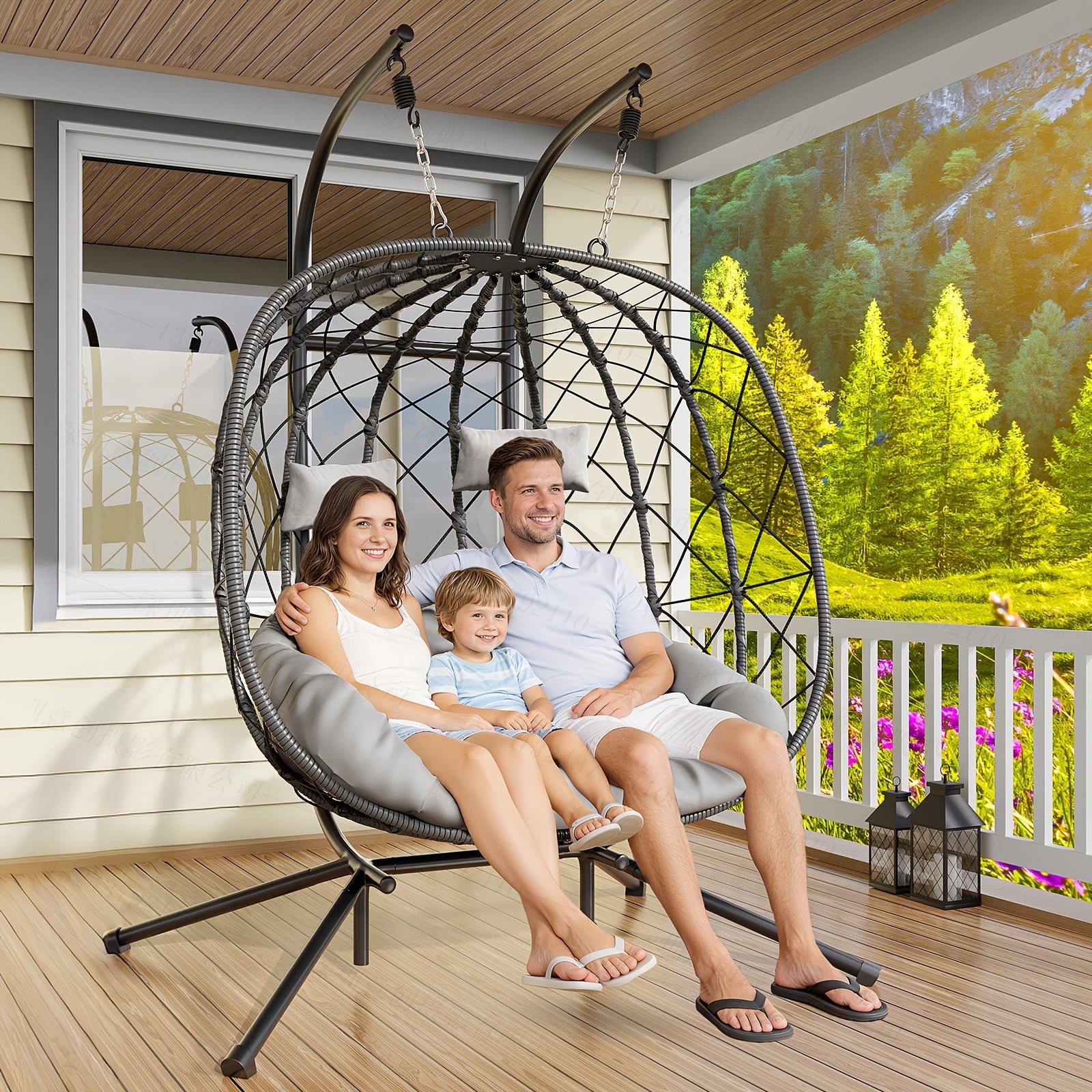LEVELEVE Rattan Wicker Egg Chair with Stand, 350LBS Outdoor Hanging Swing Hammock Chair, Aluminum Frame UV Resistant Cushion