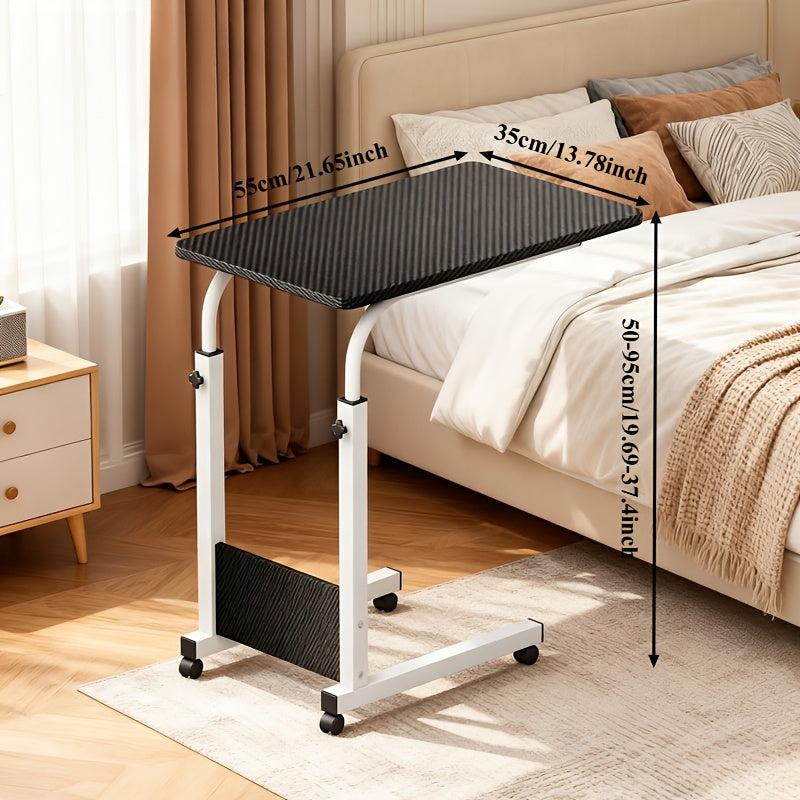 Height-Adjustable Mobile Laptop Table - 4-Wheel Rolling Study/Workstation Desk with Dual Shelves for Bedside/Dorm/Office Use, Sturdy Steel Frame & Modern Finish (Space-Saving Design)