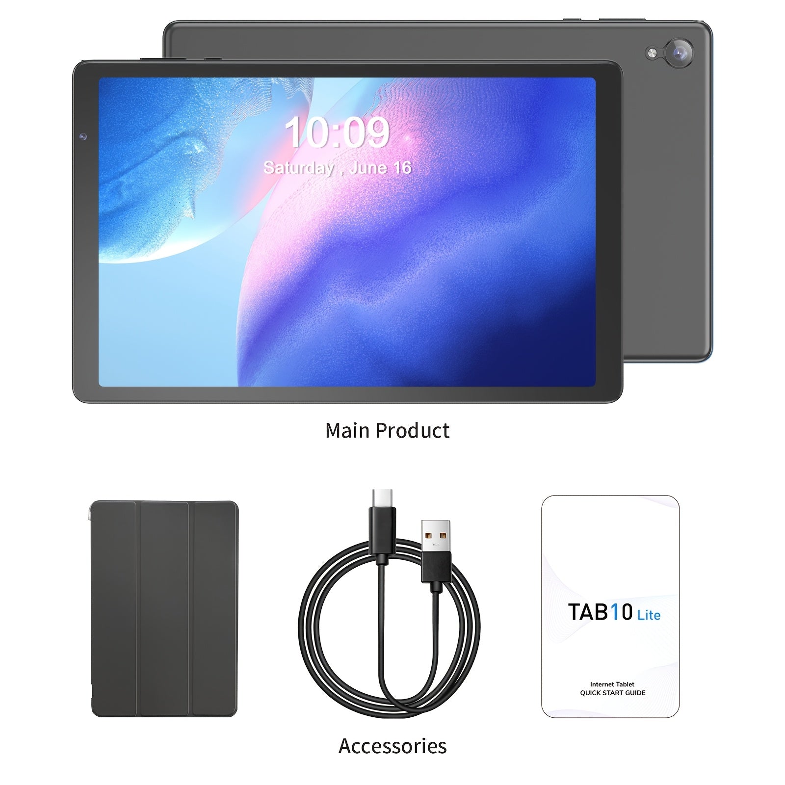 PRITOM 10.1 Inch Android 14 Tablet, 4GB RAM 32GB ROM Quad Core Tablet PC, 6000mAh Battery HD IPS Screen, WiFi Dual Camera Portable Pad