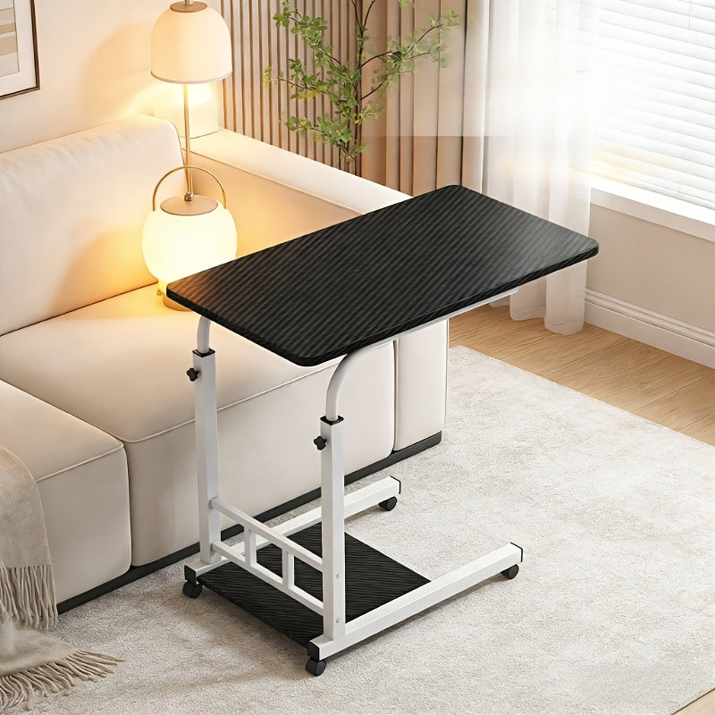 Height-Adjustable Mobile Laptop Table - 4-Wheel Rolling Study/Workstation Desk with Dual Shelves for Bedside/Dorm/Office Use, Sturdy Steel Frame & Modern Finish (Space-Saving Design)