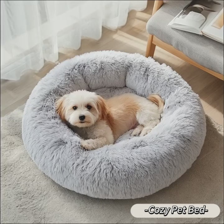 Calming Donut Cuddler Pet Bed, Soft Warm Fluffy Faux Fur Round Plush Cushion Bed for Small Medium Large Dogs and Cats