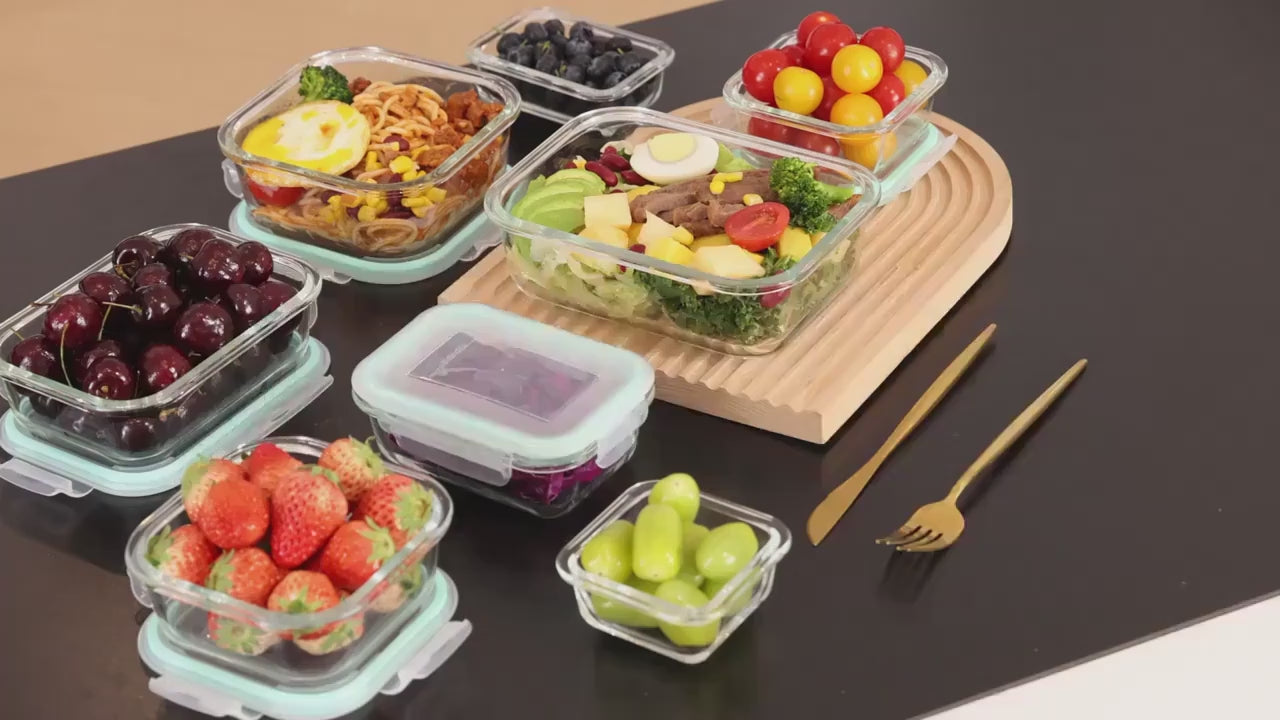 8 Pack Sealed Glass Food Storage Containers with Lids, Airtight Reusable Glass Lunch Boxes, Durable Microwave & Oven Safe Food Containers for Salad, Fruit, Vegetable & Sandwich